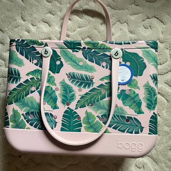 BOGG BAG Pink and Green Leaf Tote - Picture 1 of 7